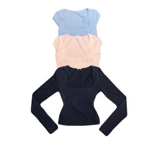 Garage Long Sleeve Square Neck Tops - Black, Pink, Blue